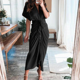 Formal Dresses For Wedding Guest Short Sleeve Long Dress Temperament Commuting High Waist Button Dress vestidos de graduación